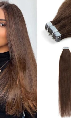 Straight Tape-In Hair Extensions Light Brown (#4)