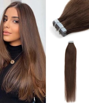 Straight Tape-In Hair Extensions Light Brown (#4)