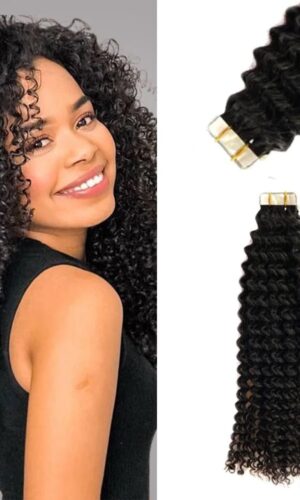 Curly Tape-In Hair Extensions Natural Black