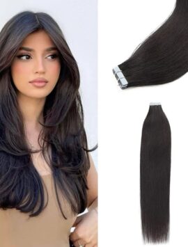 Straight Tape-In Hair Extensions Natural Black