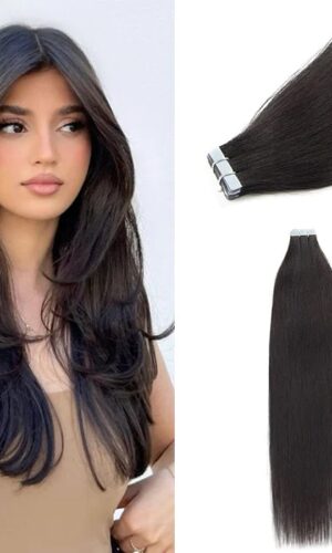 Straight Tape-In Hair Extensions Natural Black